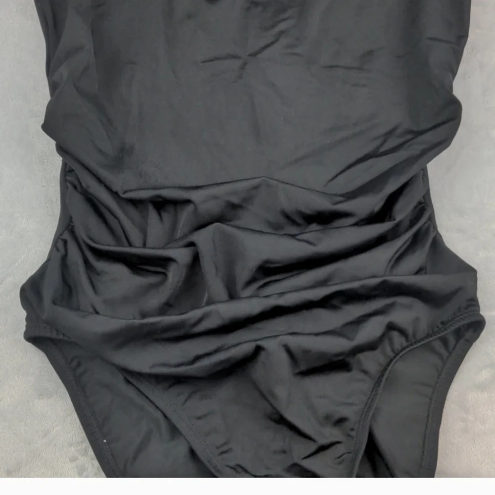 InstantFigure High Neck Ruched Tummy Control Black One Piece Swimsuit - Picture 3 of 6